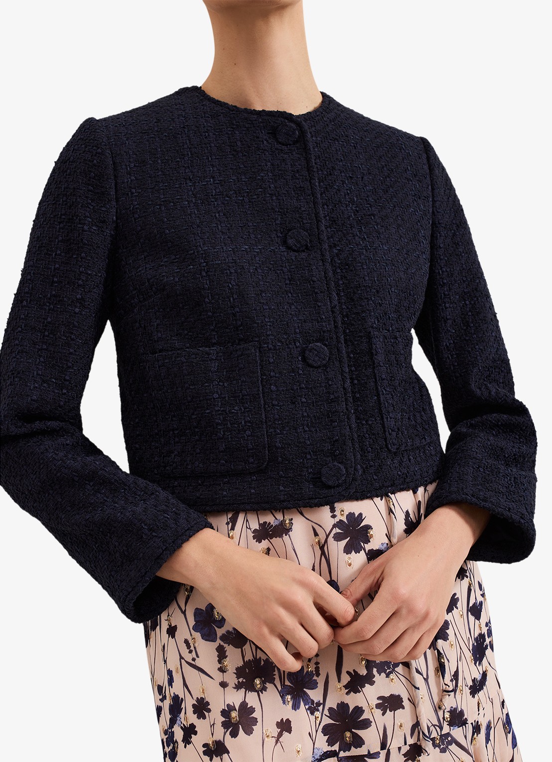 Phase Eight Ripley jack van bouclé met steekzakken - detail 2 donkerblauw