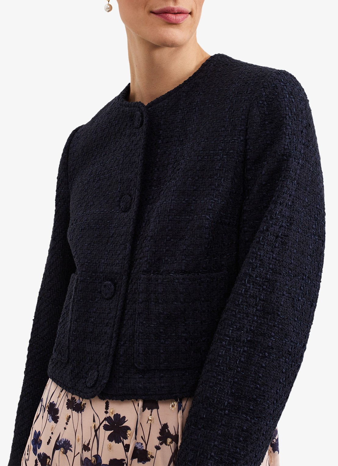 Phase Eight Ripley jack van bouclé met steekzakken - detail 3 donkerblauw