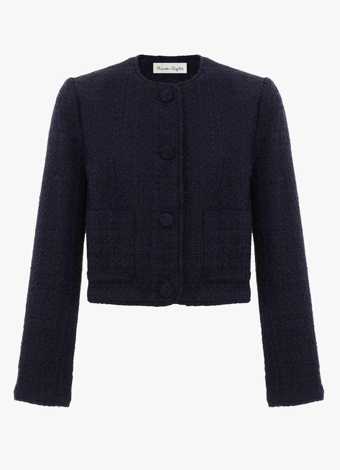 Phase Eight Ripley jack van bouclé met steekzakken - voorkant 6 donkerblauw