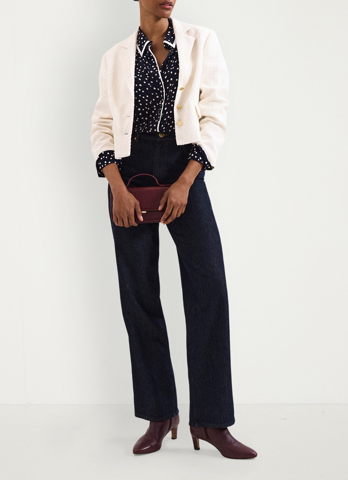 Phase Eight Rita blouse met stippenprint - detail 4 donkerblauw