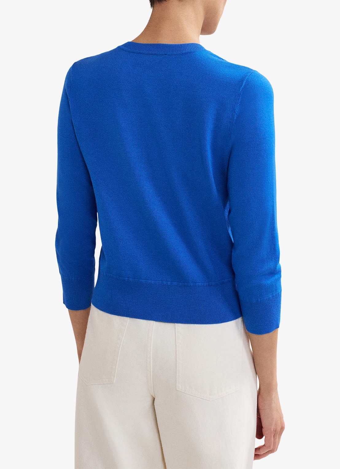Phase Eight Robin fijngebreid vest met ronde hals - achterkant 7 blauw