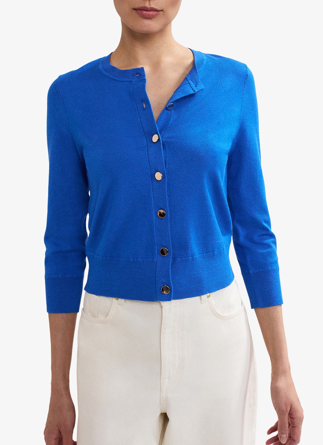 Phase Eight Robin fijngebreid vest met ronde hals - detail 3 blauw