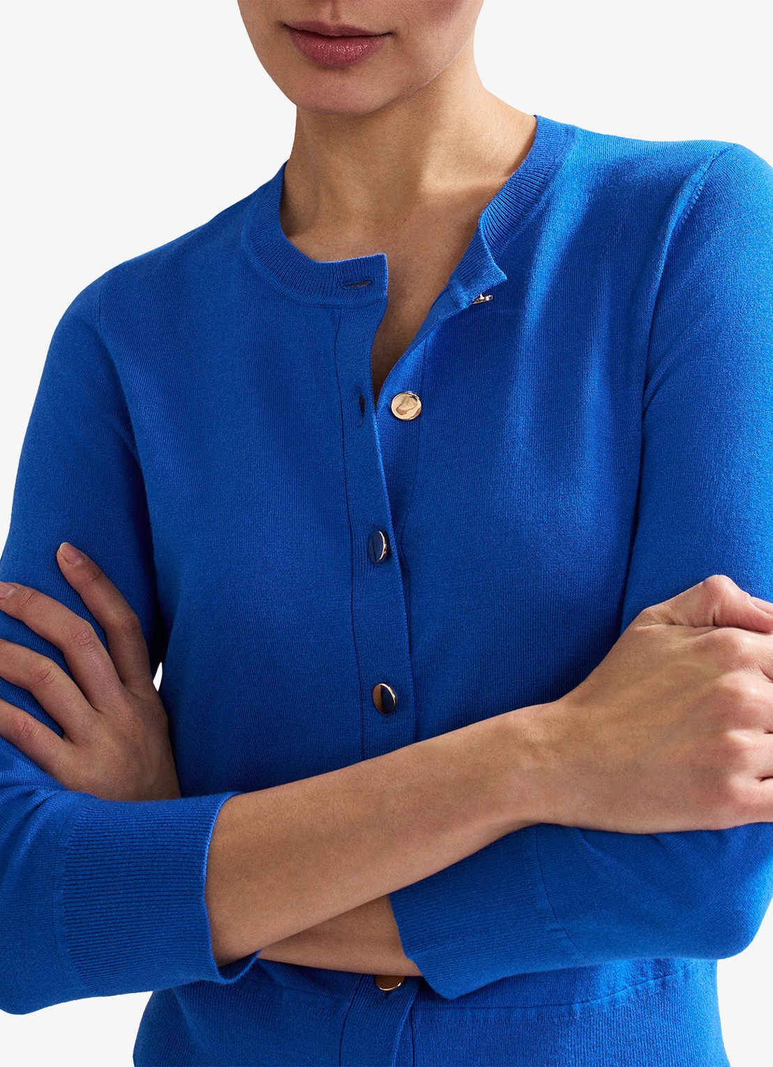 Phase Eight Robin fijngebreid vest met ronde hals - detail 4 blauw