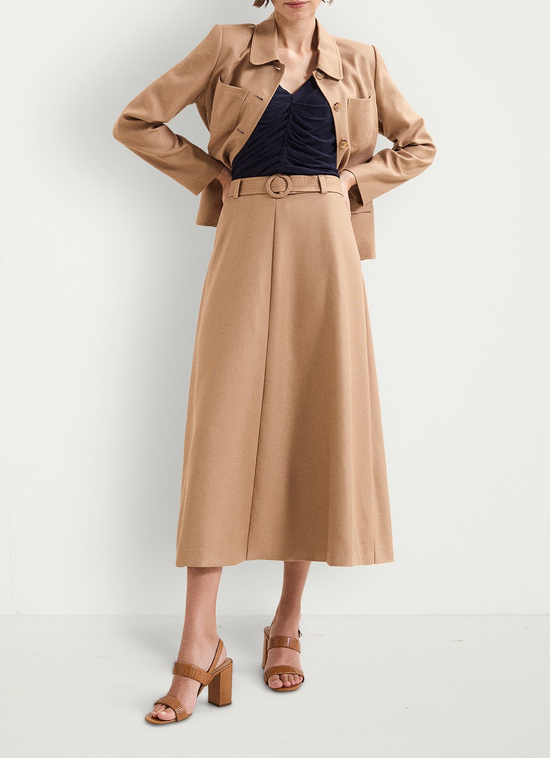 Phase Eight  Rochelle midi rok met ceintuur - detail 6 camel