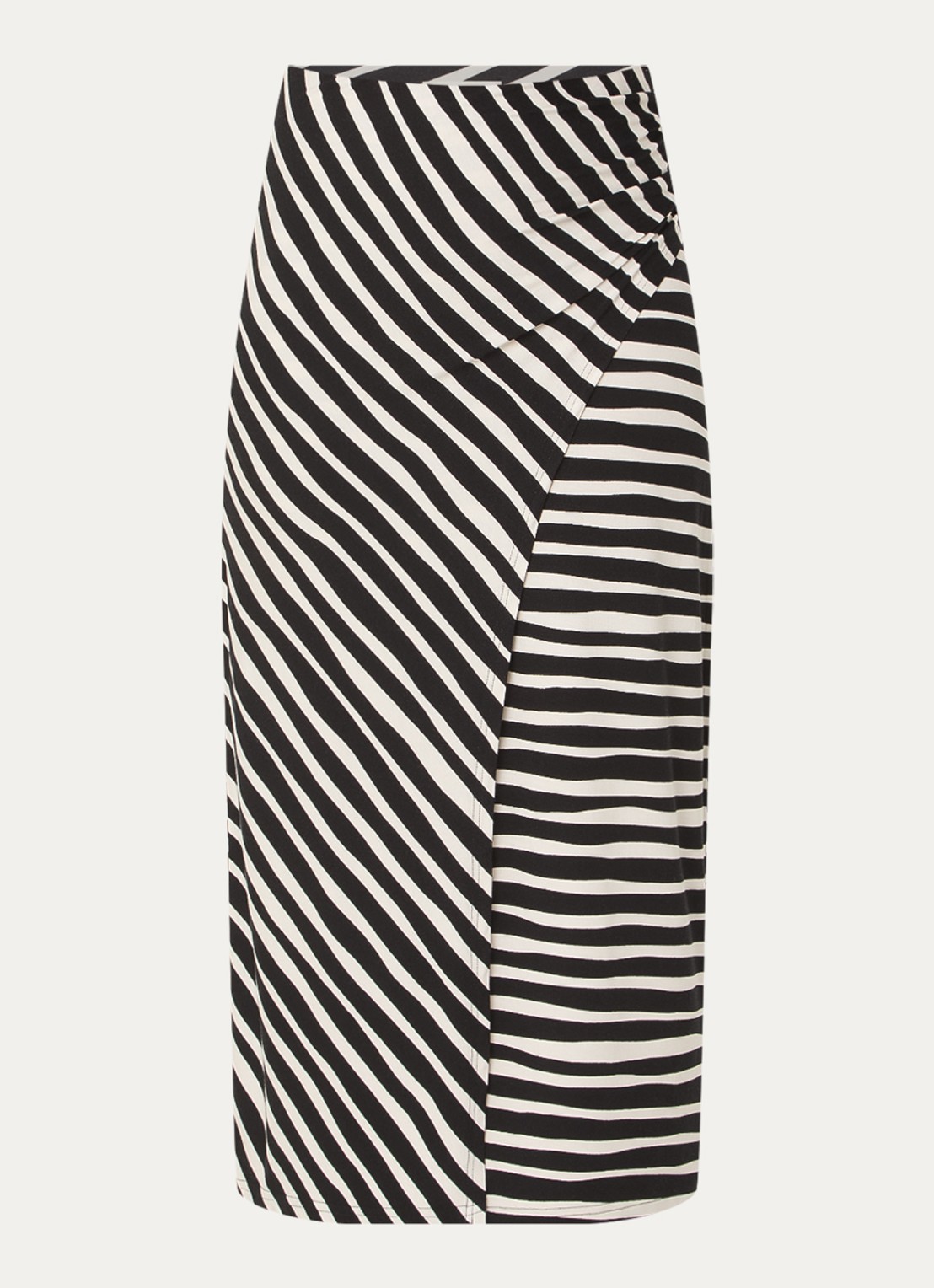 Phase Eight Rory midi rok met streepprint en split - voorkant 3 zwart