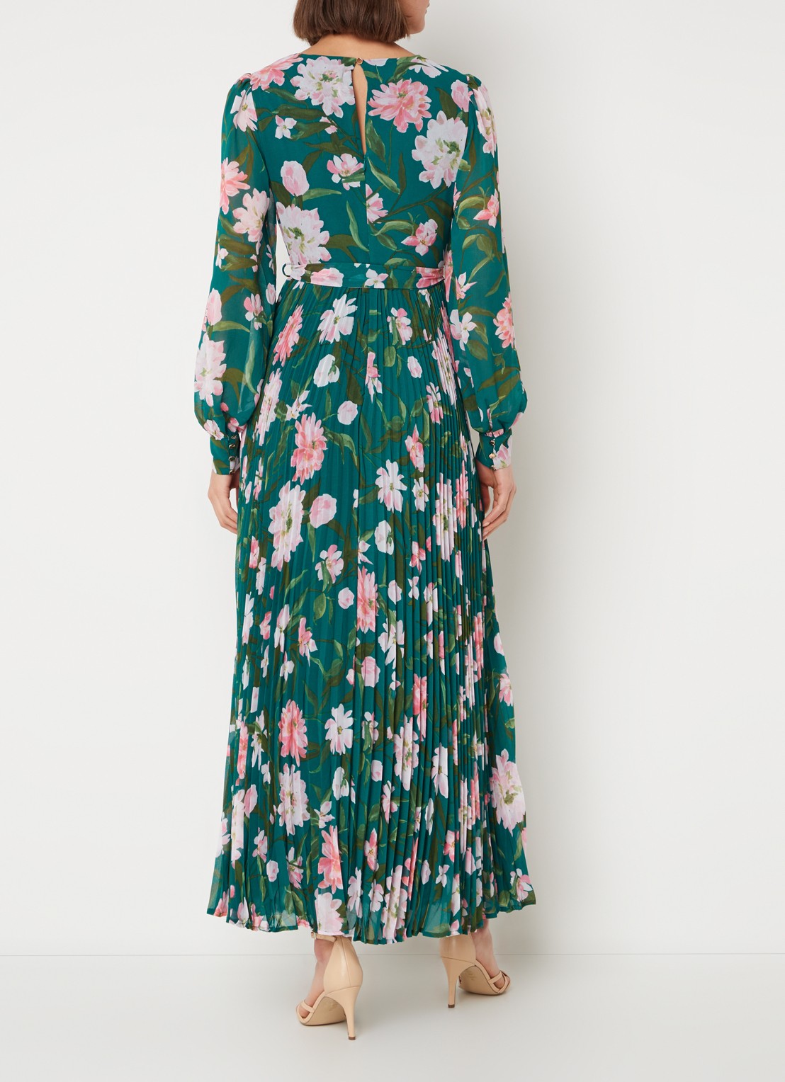 Phase Eight Rosa maxi tuniekjurk met bloemenprint en plissé  - achterkant 3 groen