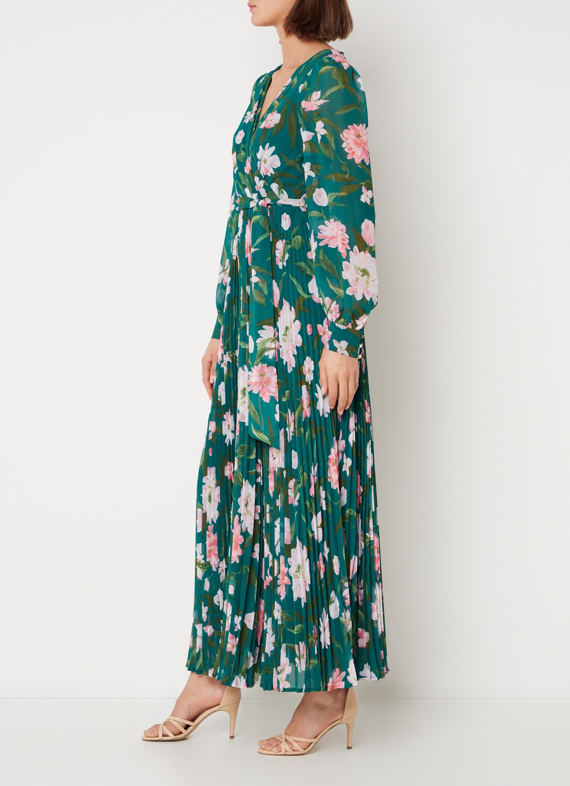 Phase Eight Rosa maxi tuniekjurk met bloemenprint en plissé  - voorkant 2 groen