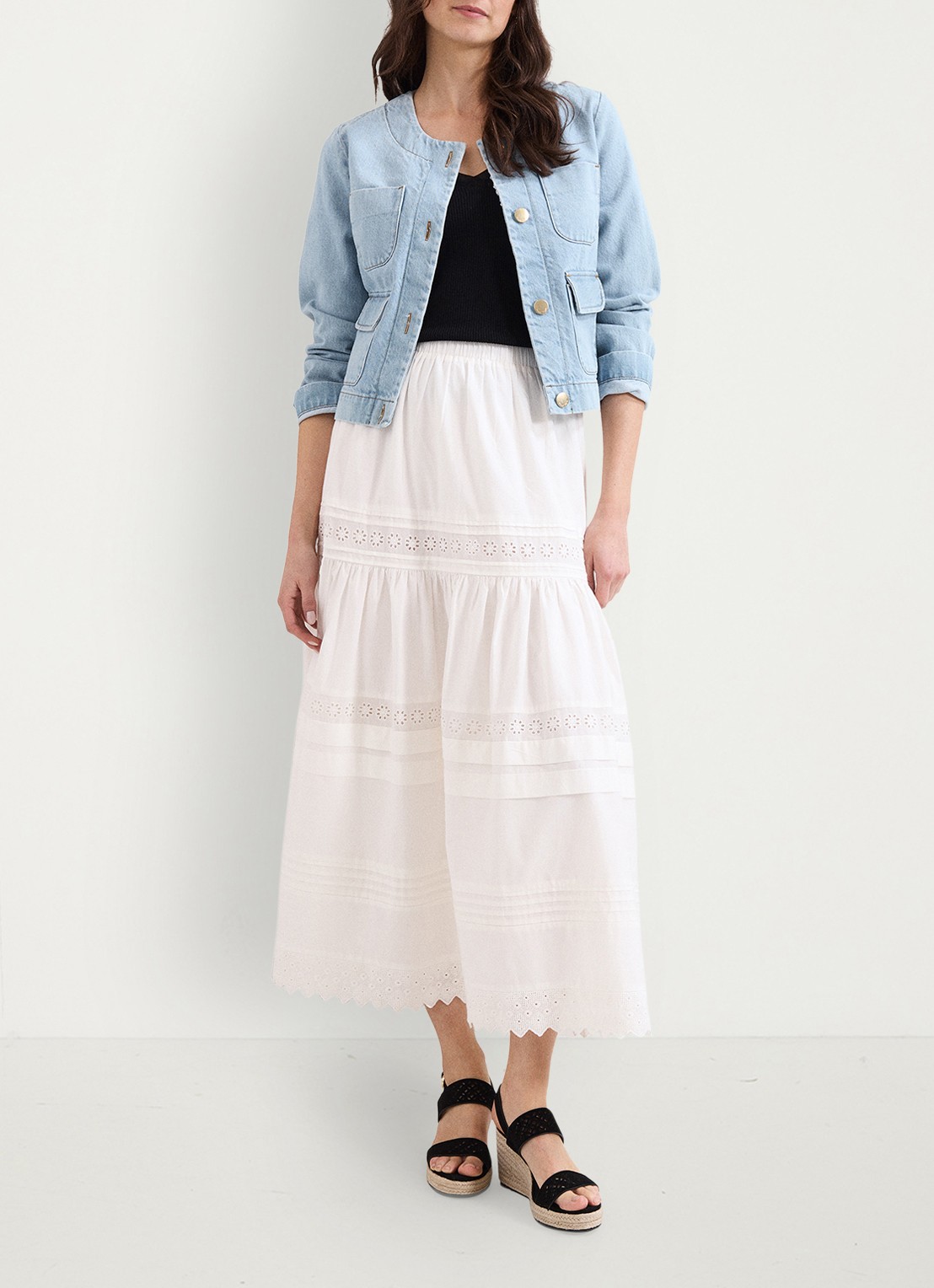 Phase Eight Rosa midi jurk met opengewerkt dessin - voorkant 7 white
