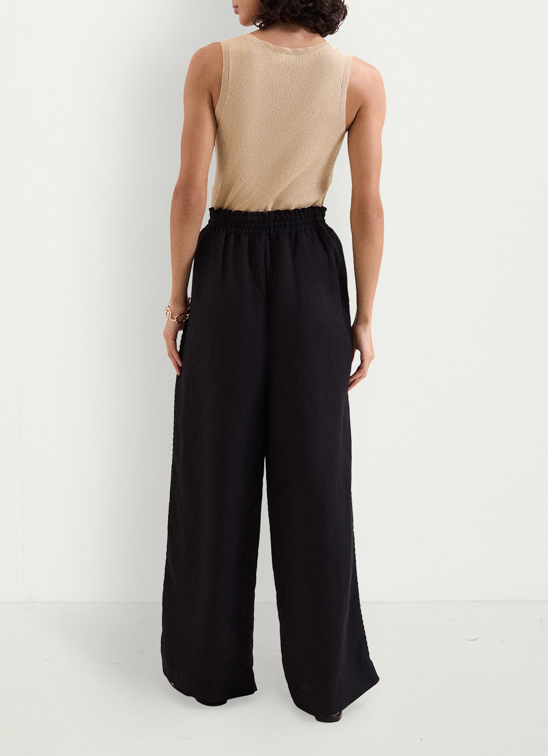 Phase Eight Rowan high waist loose fit palazzobroek in linnenblend - achterkant zwart