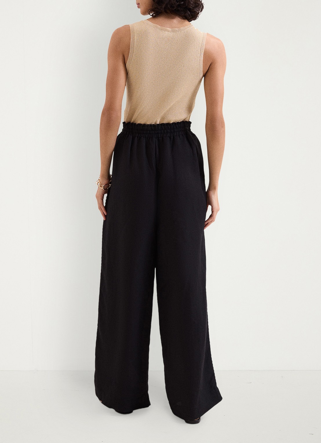 Phase Eight Rowan high waist palazzo broek in linnenblend met steekzakken - achterkant 7 zwart