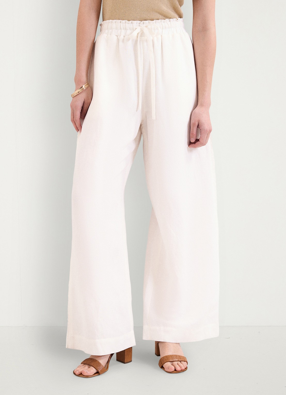 Phase Eight Rowan high waist wide fit broek in linnenblend - detail 4 white