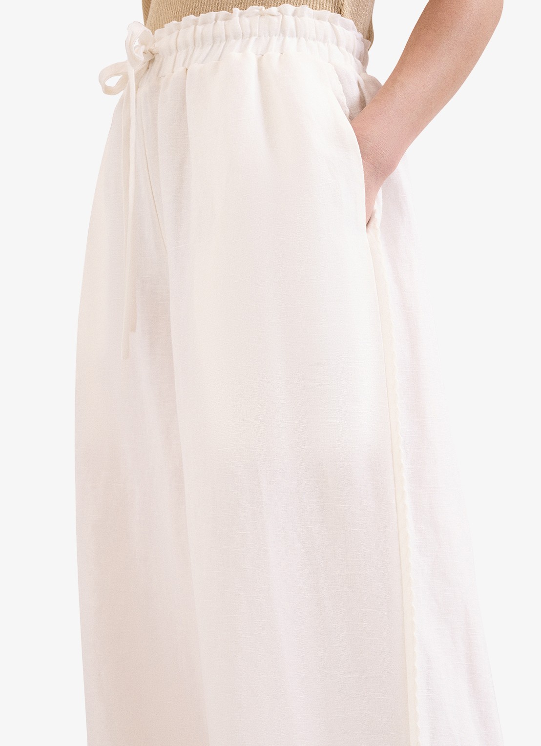 Phase Eight Rowan high waist wide fit broek in linnenblend - detail 5 white