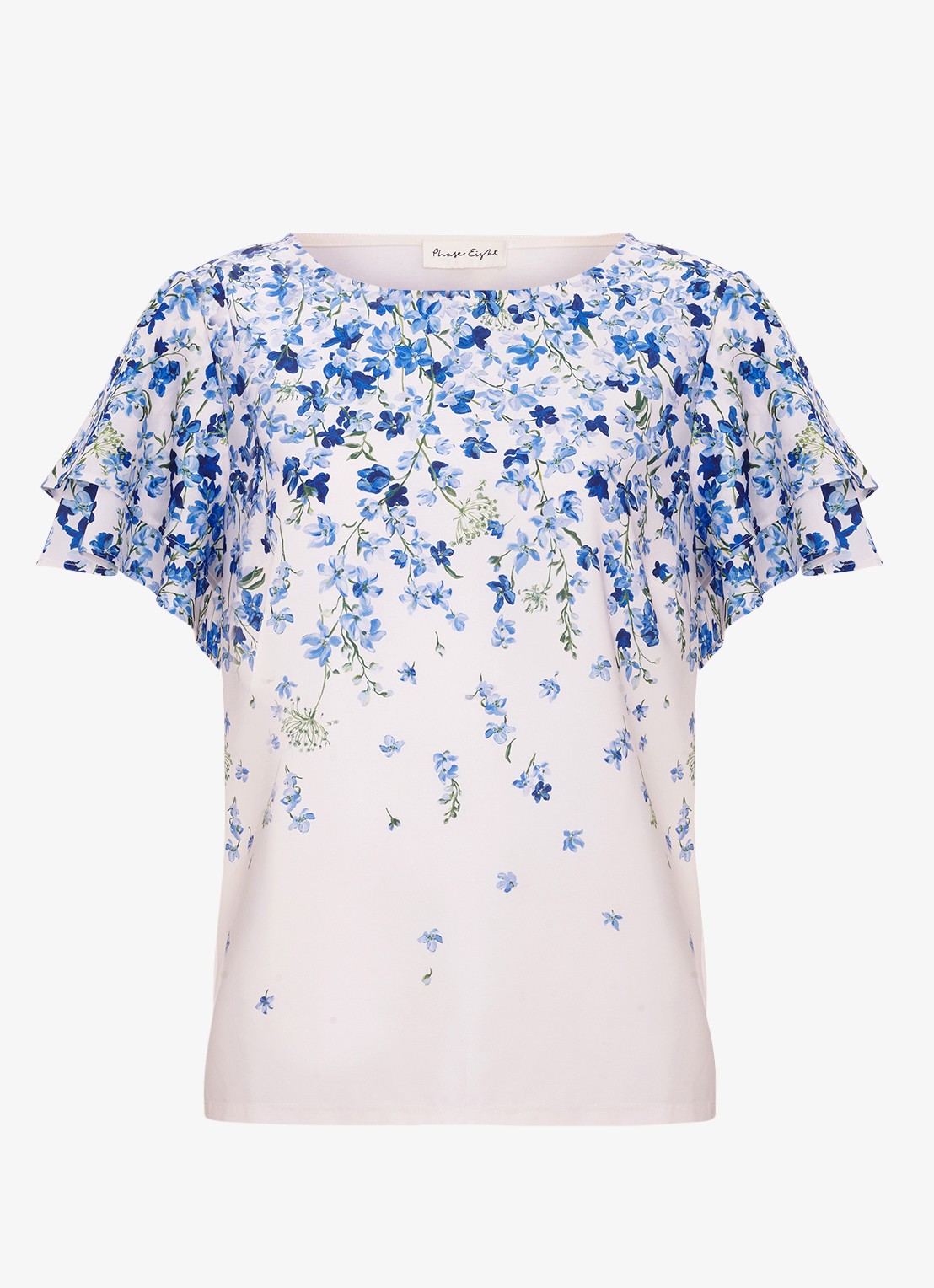 Phase Eight Rowan top met grafische print - voorkant 6 blauw