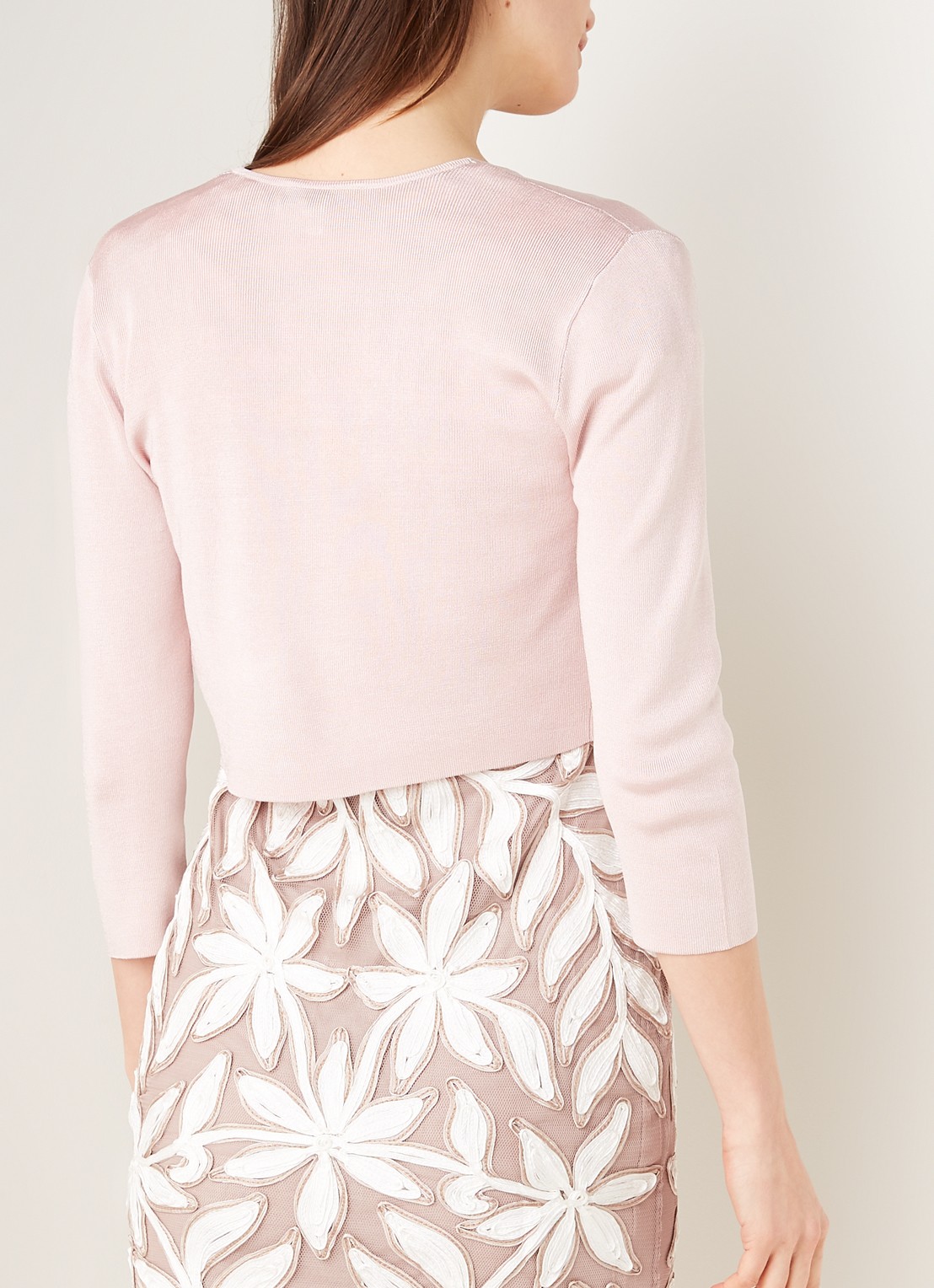 Phase Eight Salma cropped openvallend vest met glanzende finish - achterkant 2 oudroze