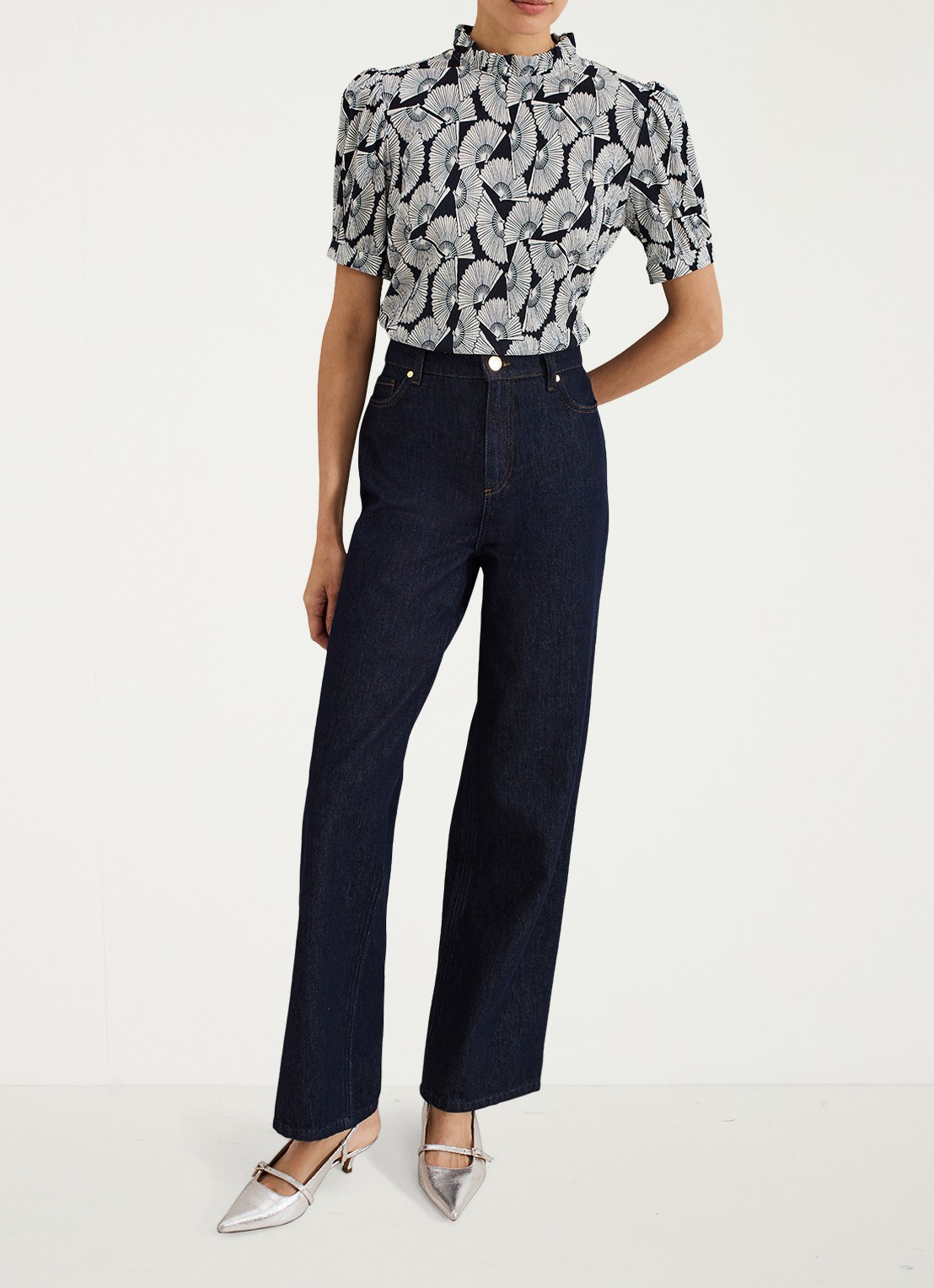 Phase Eight Samiha top met print en structuur - voorkant 2 donkerblauw