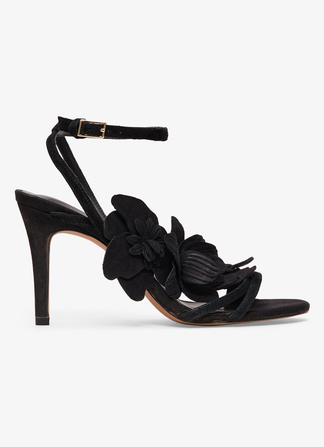 Phase Eight Sandalette van geitensuède met applicatie - voorkant zwart