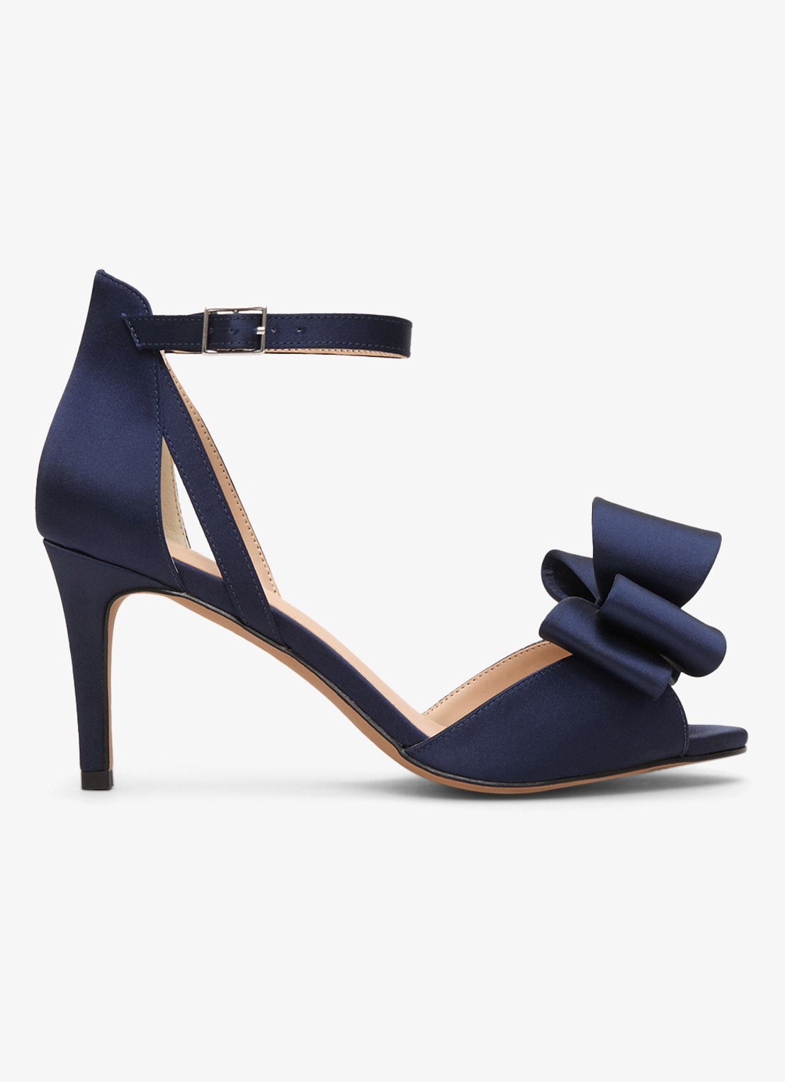 Phase Eight Sandalette van satijn - voorkant donkerblauw