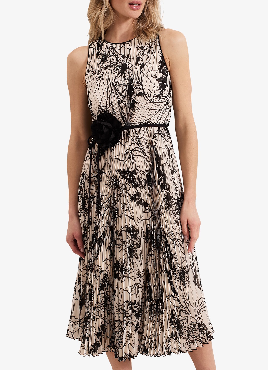 Phase Eight Sandra midi jurk met print en plissé - detail 4 zwart