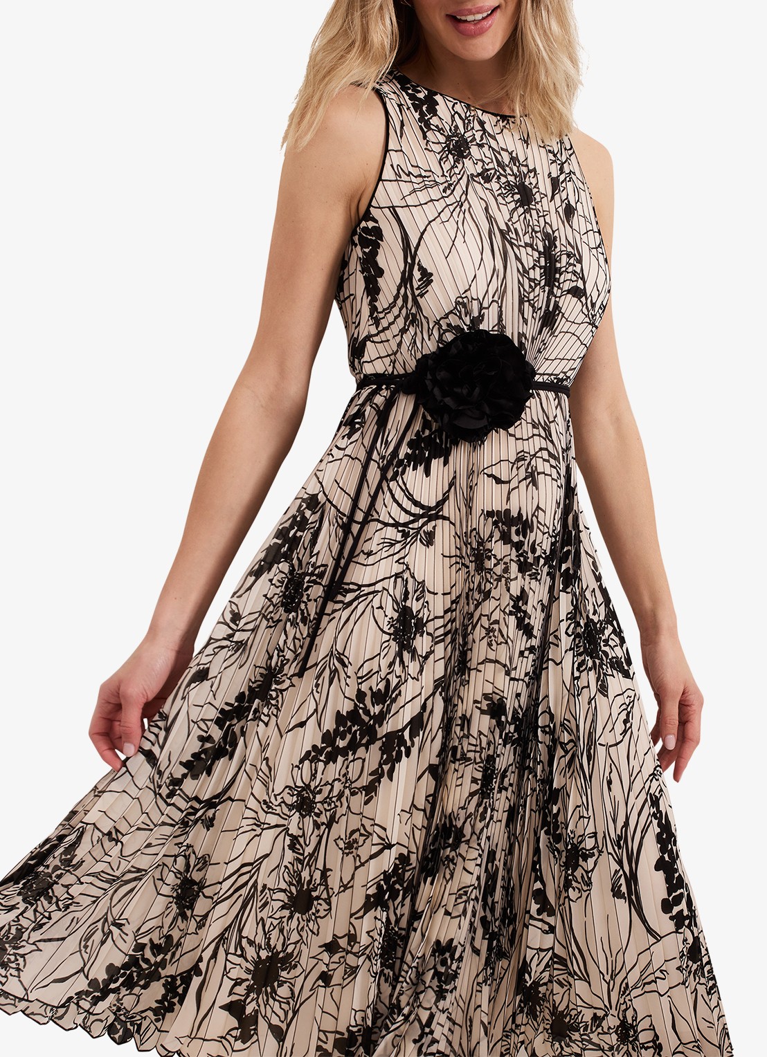 Phase Eight Sandra midi jurk met print en plissé - detail 6 zwart