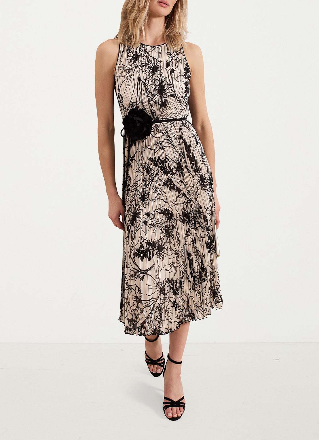 Phase Eight Sandra midi jurk met print en plissé - voorkant 2 zwart