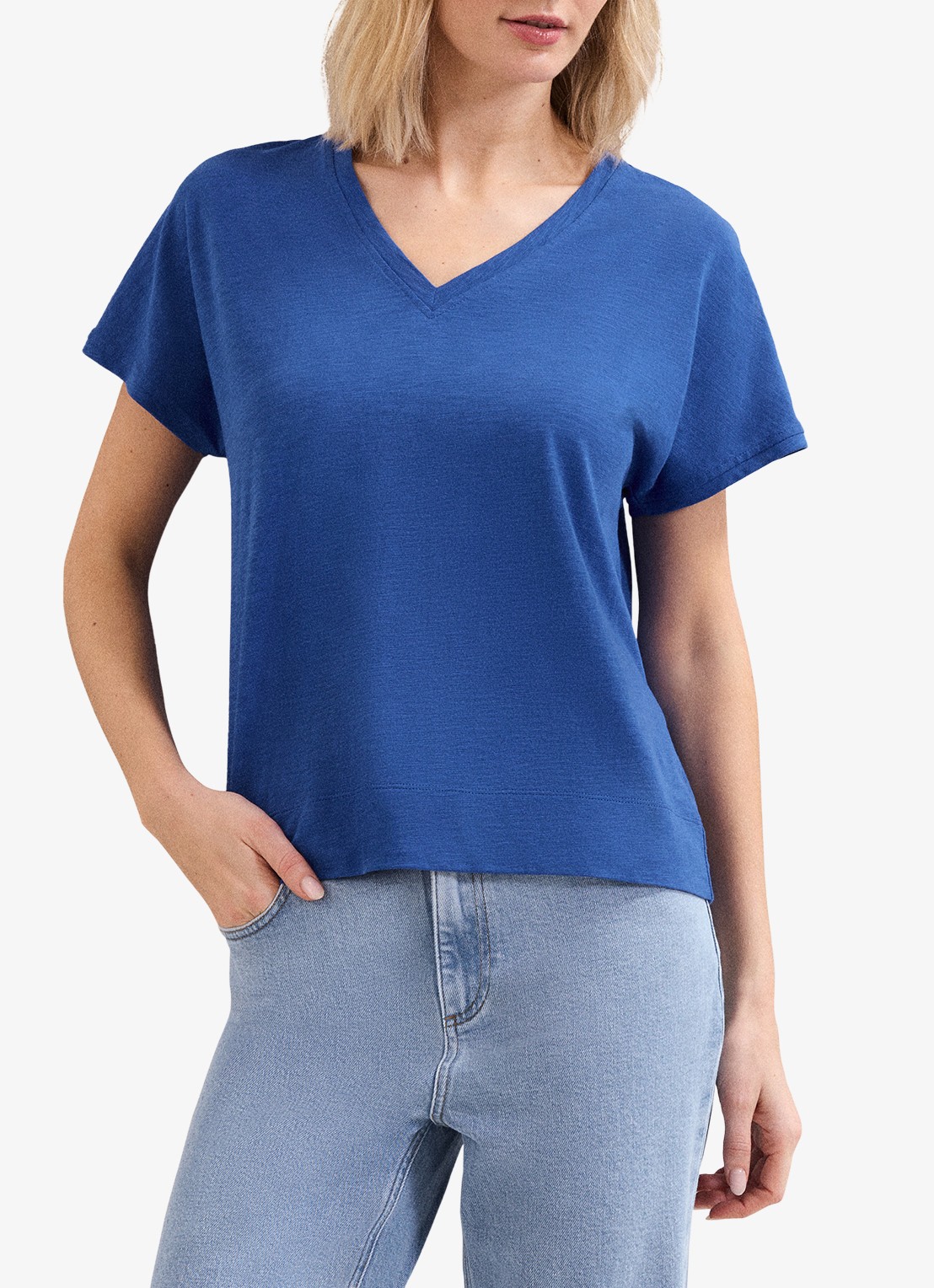 Phase Eight Saphiya t-shirt van katoen - detail kobaltblauw