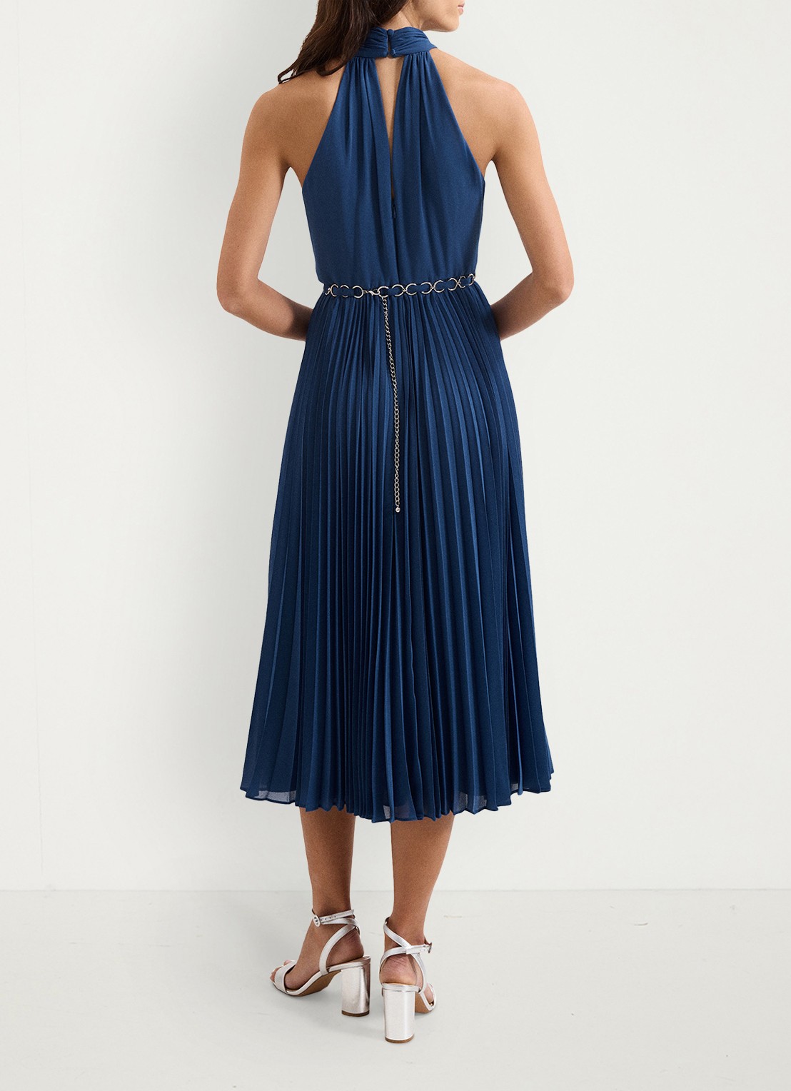 Phase Eight Sathia midi jurk met plooien - achterkant 8 donkerblauw