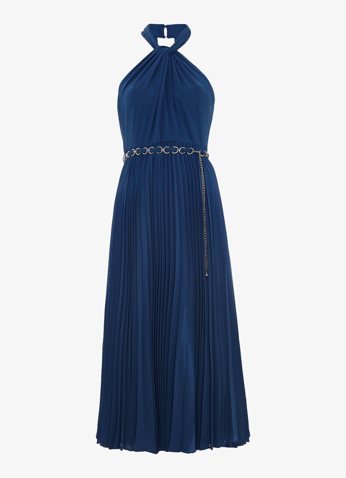 Phase Eight Sathia midi jurk met plooien - voorkant 6 donkerblauw