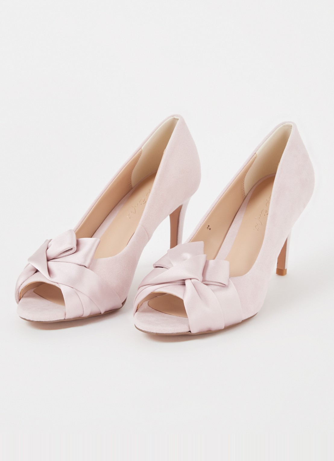 Phase Eight Satin Twist pump van suède - detail 3 lichtroze