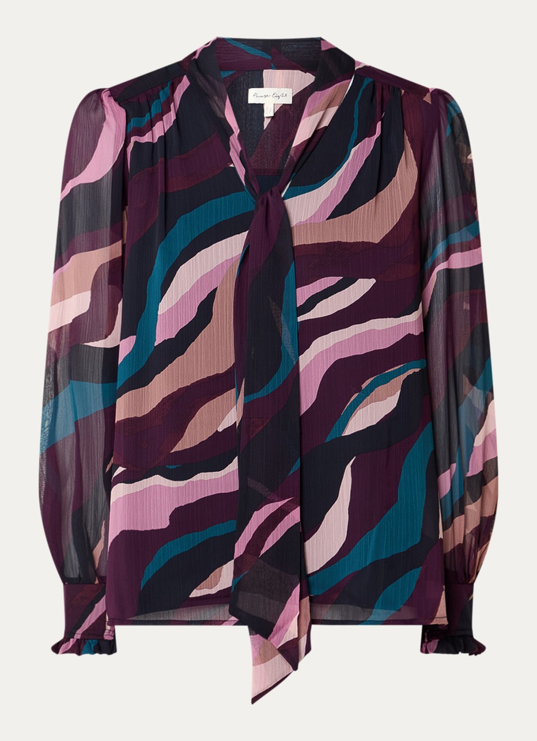Phase Eight Selby tuniek met sjaalkraag en print - voorkant 2 bordeauxrood