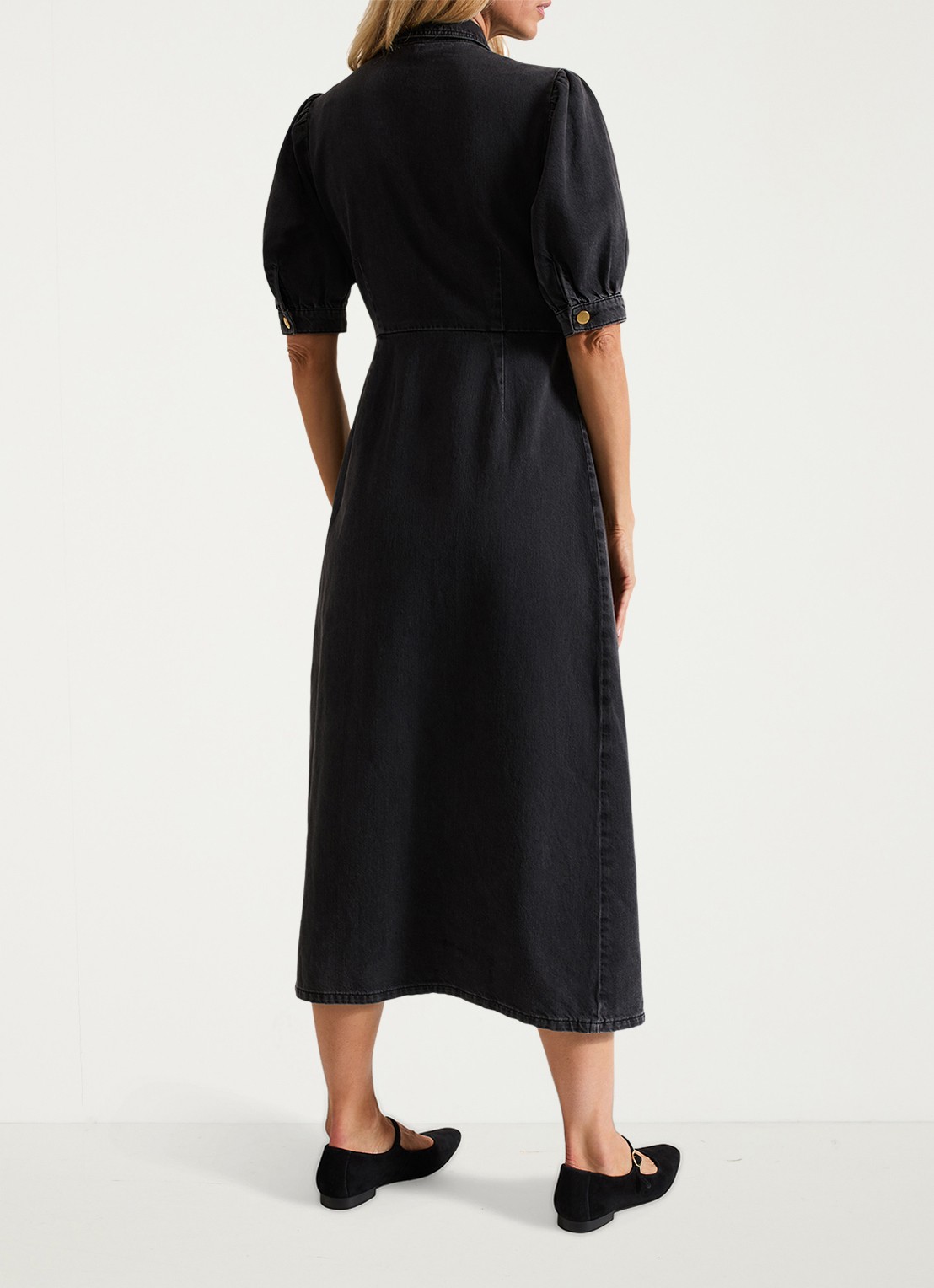 Phase Eight Senita midi wikeljurk van denim met gekleurde wassing - achterkant donkergrijs