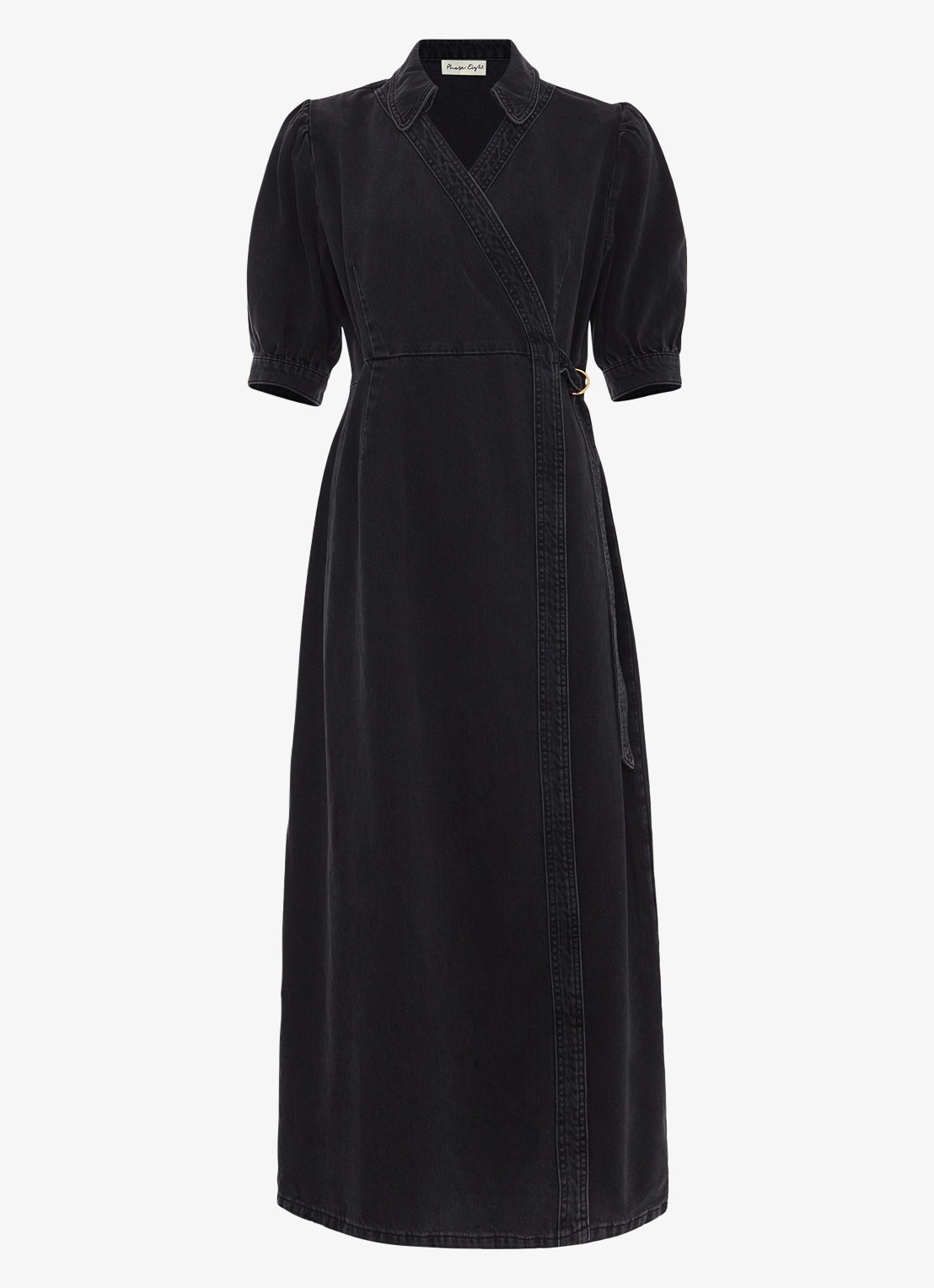 Phase Eight Senita midi wikeljurk van denim met gekleurde wassing - voorkant 6 donkergrijs