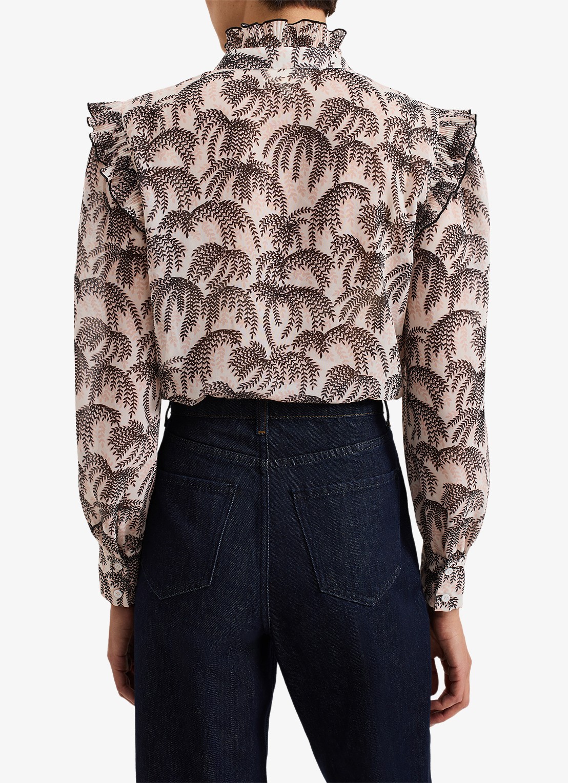 Phase Eight Serena blouse met bladprint - achterkant creme