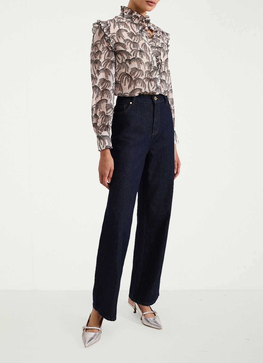 Phase Eight Serena blouse met bladprint - voorkant 3 creme