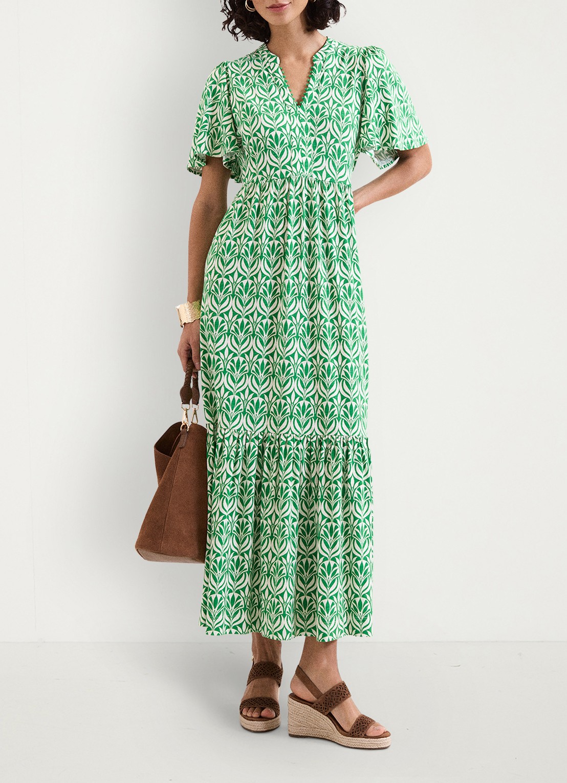 Phase Eight Shakira midi jurk met grafische print - voorkant 7 groen