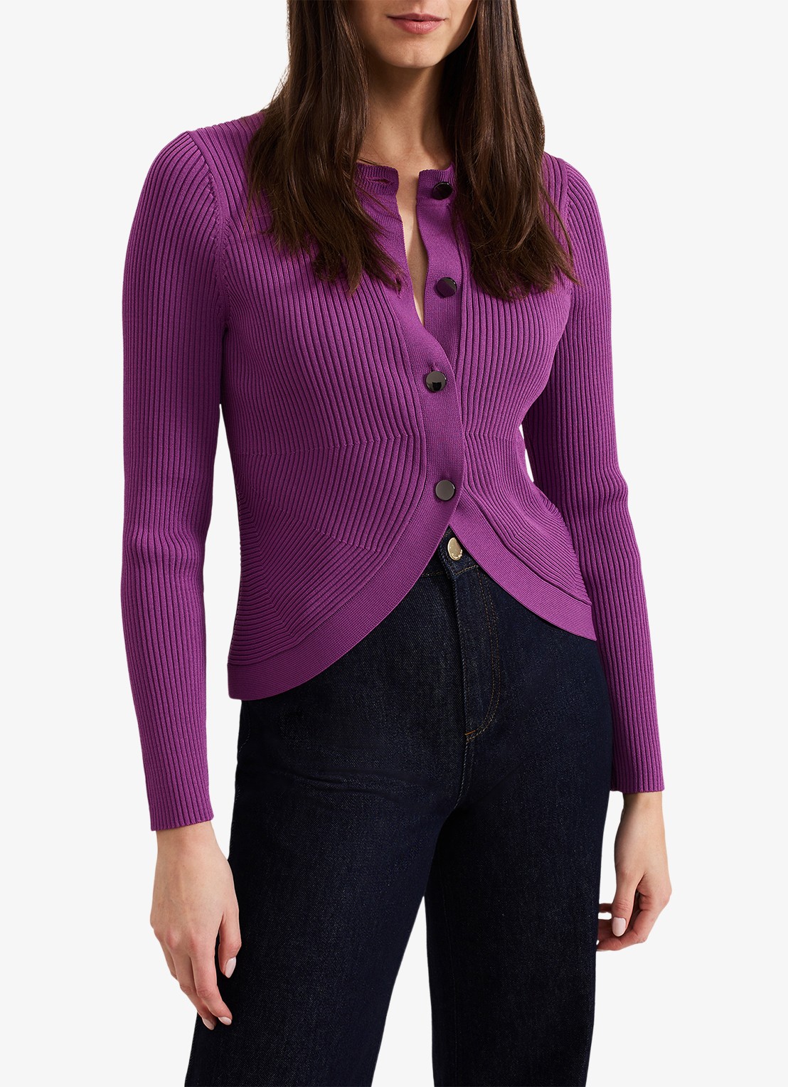Phase Eight Sharna ribgebreid vest - detail paars