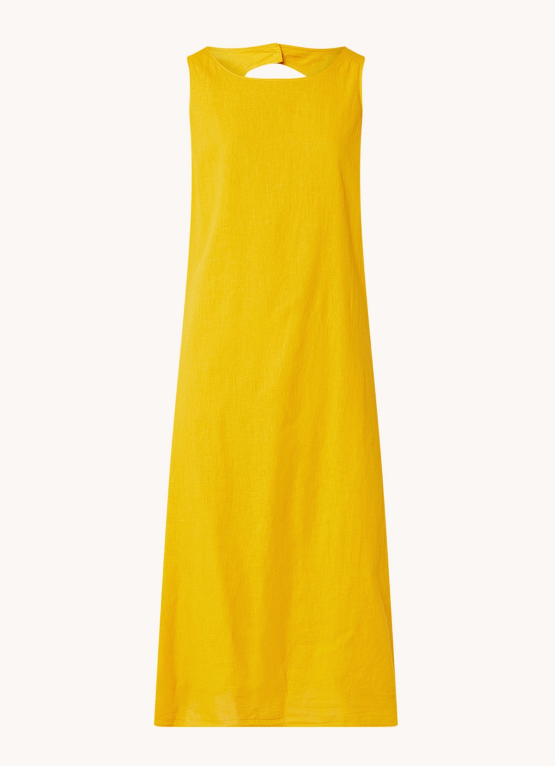 Phase Eight Shelia midi jurk in linnenblend met rugdecolleté  - voorkant 3 okergeel
