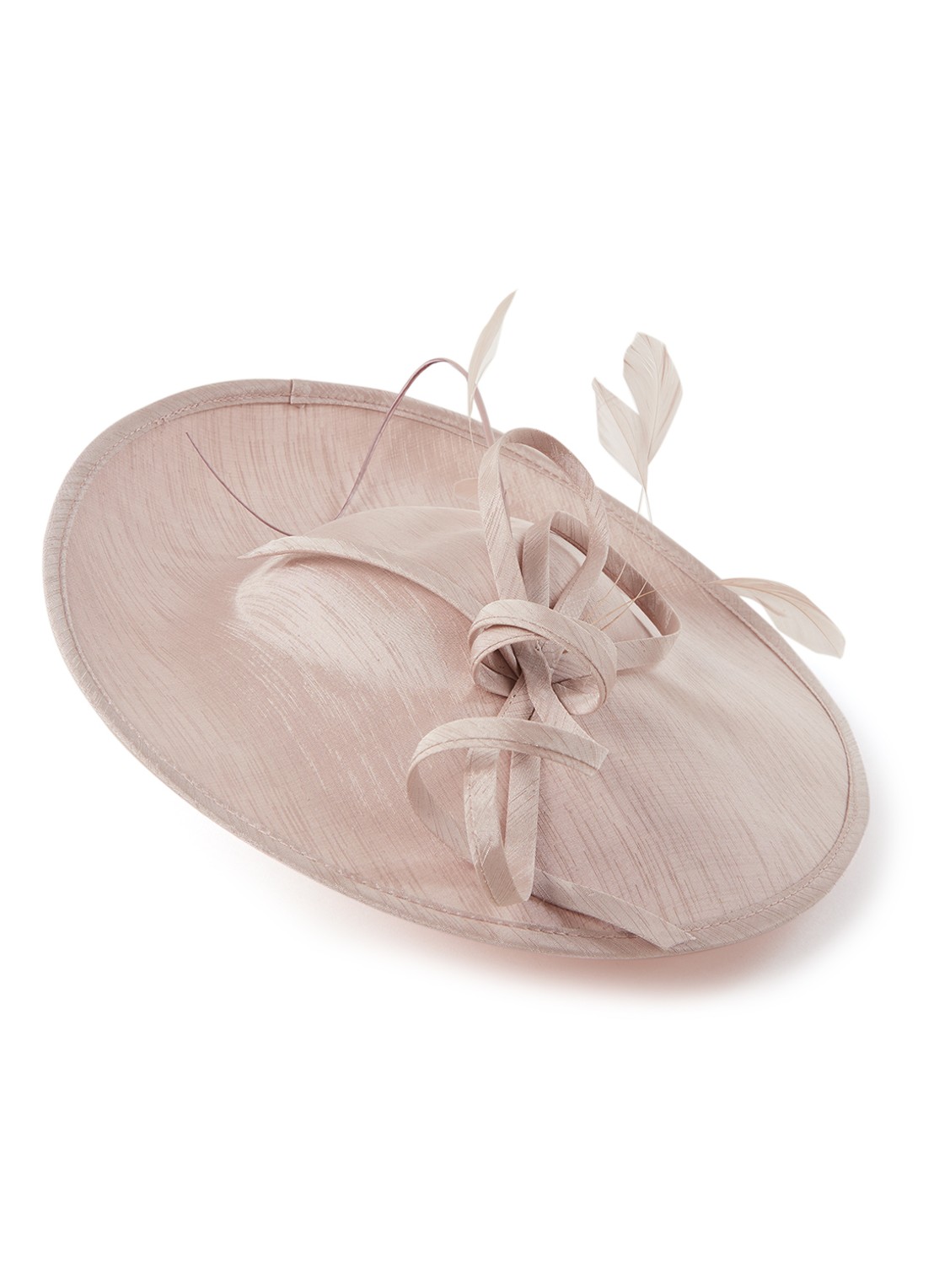 Phase Eight Sherby Twist Fascinator haarband met veren - voorkant 3 taupe