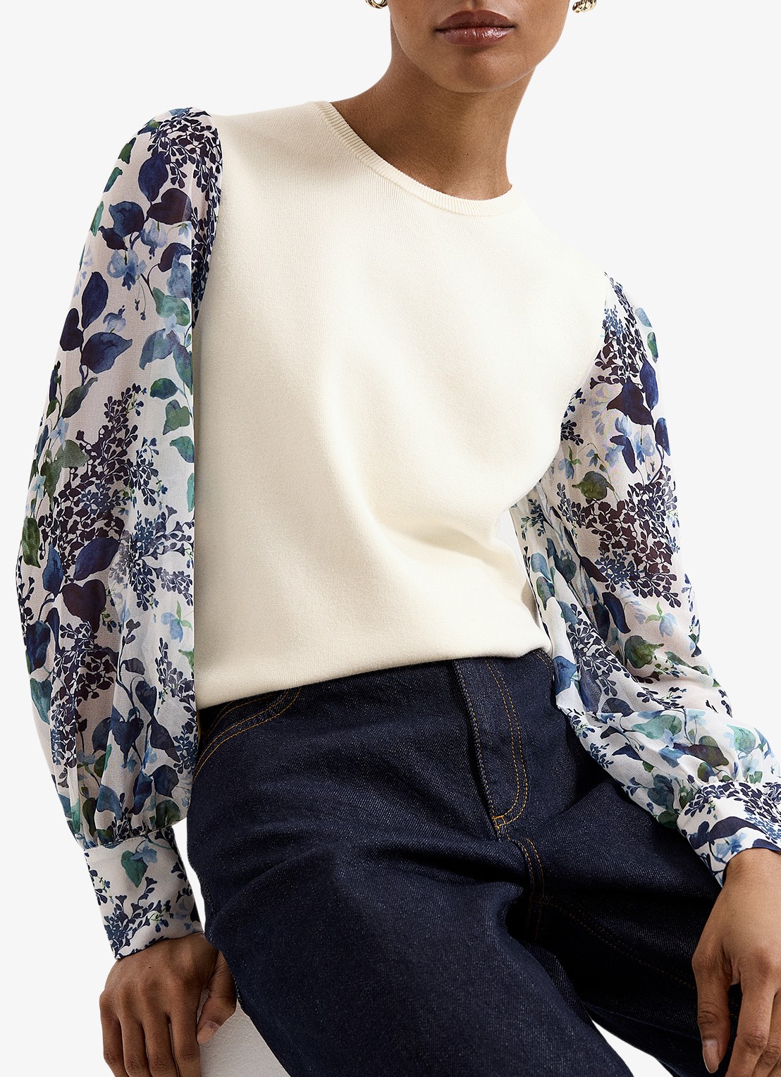Phase Eight Shiloh fijngebreide top met pofmouwen  - detail 2 ivoor