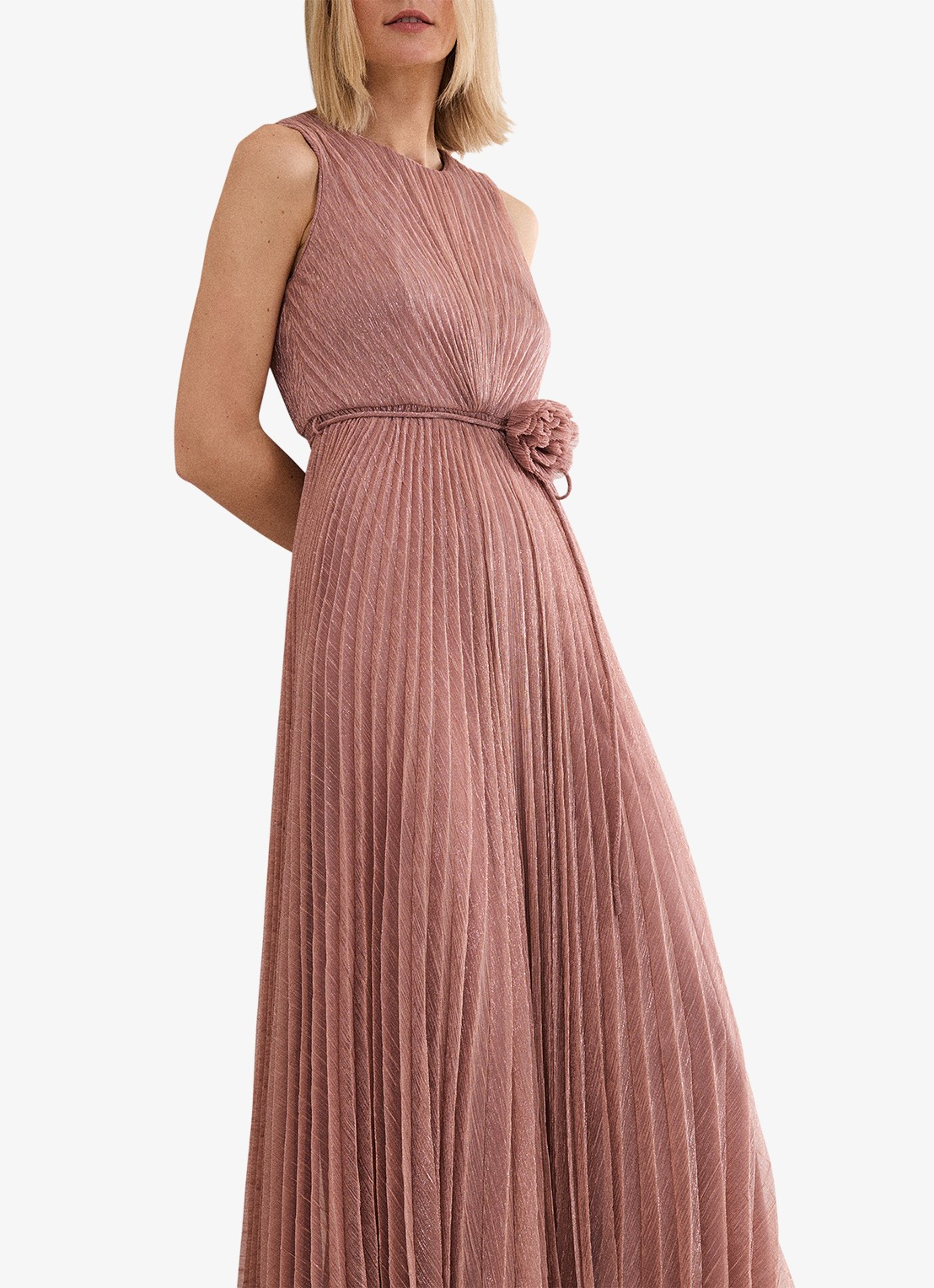 Phase Eight Simara midi jurk met plissé - detail oudroze