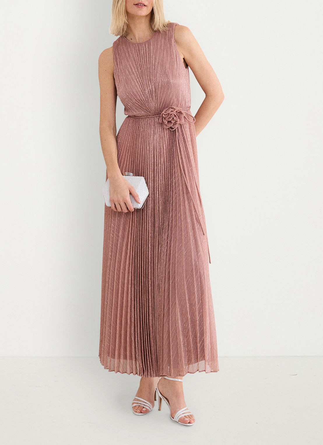 Phase Eight Simara midi jurk met plissé - voorkant 8 oudroze