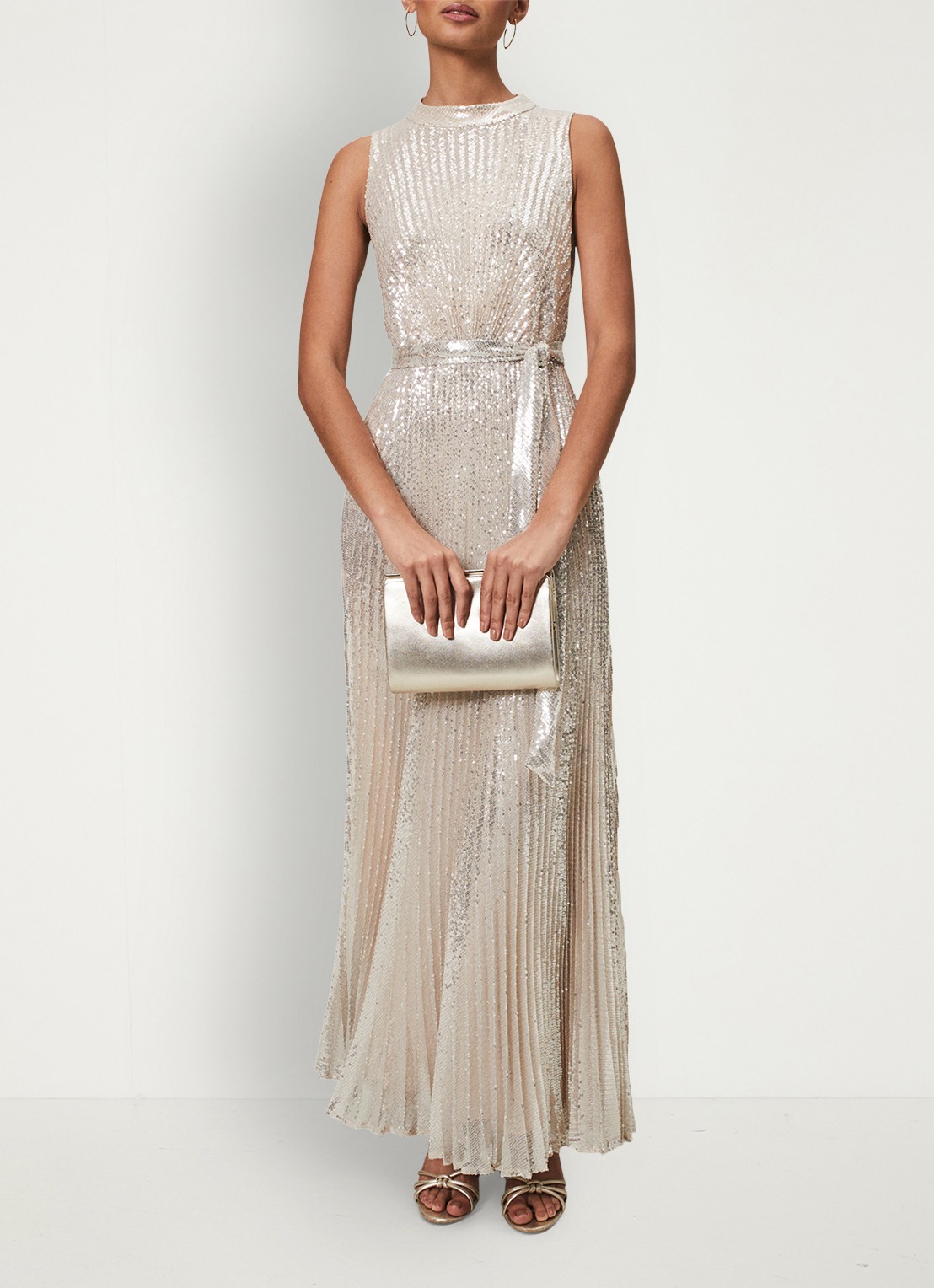Phase Eight Simara Sequin Maxi soft gold - voorkant 6 okergeel