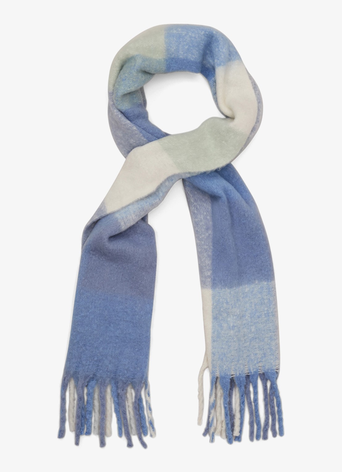 Phase Eight Sjaal met franjes en ruitdessin - voorkant 4 donkerblauw
