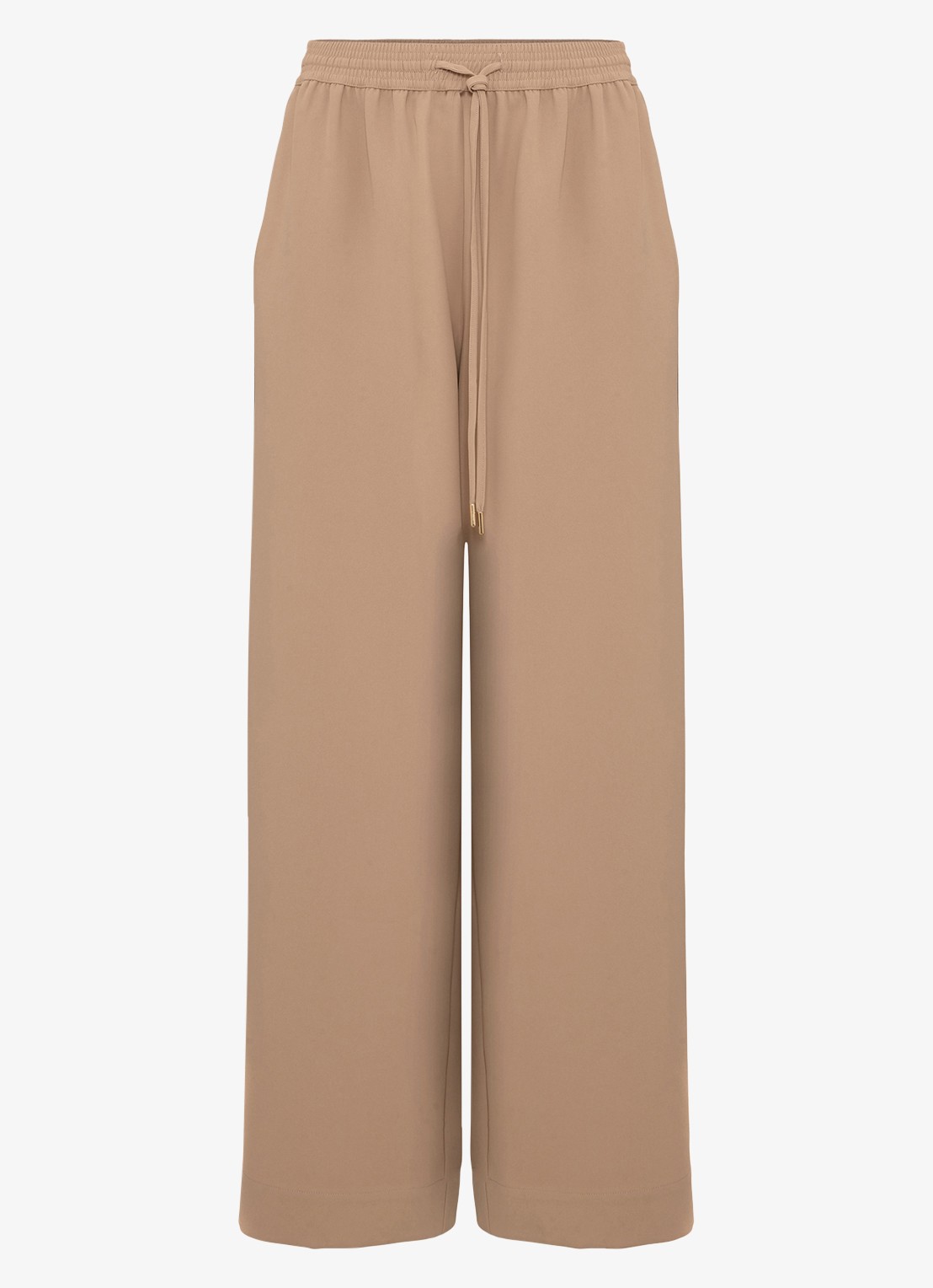 Phase Eight Skye high waist wide fit trackpant met streep detail - voorkant camel