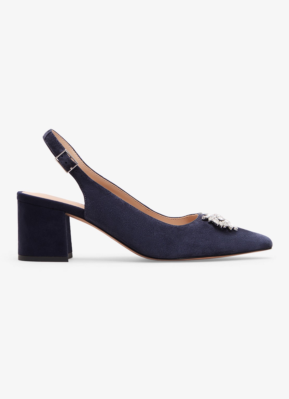 Phase Eight Slingback van geitensuède met strass  - voorkant donkerblauw