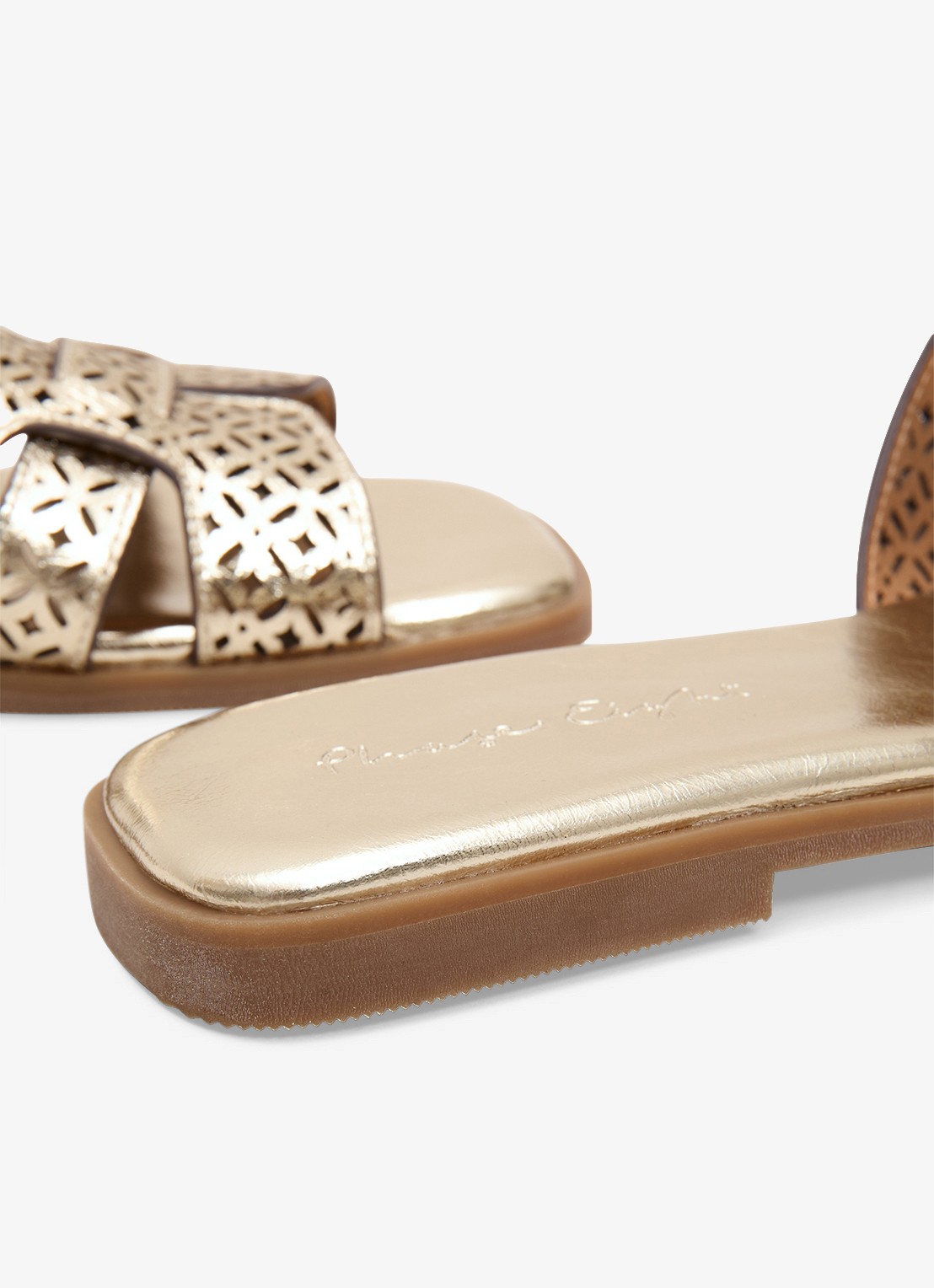 Phase Eight Slipper van leer met metallic finish - detail 3 goud