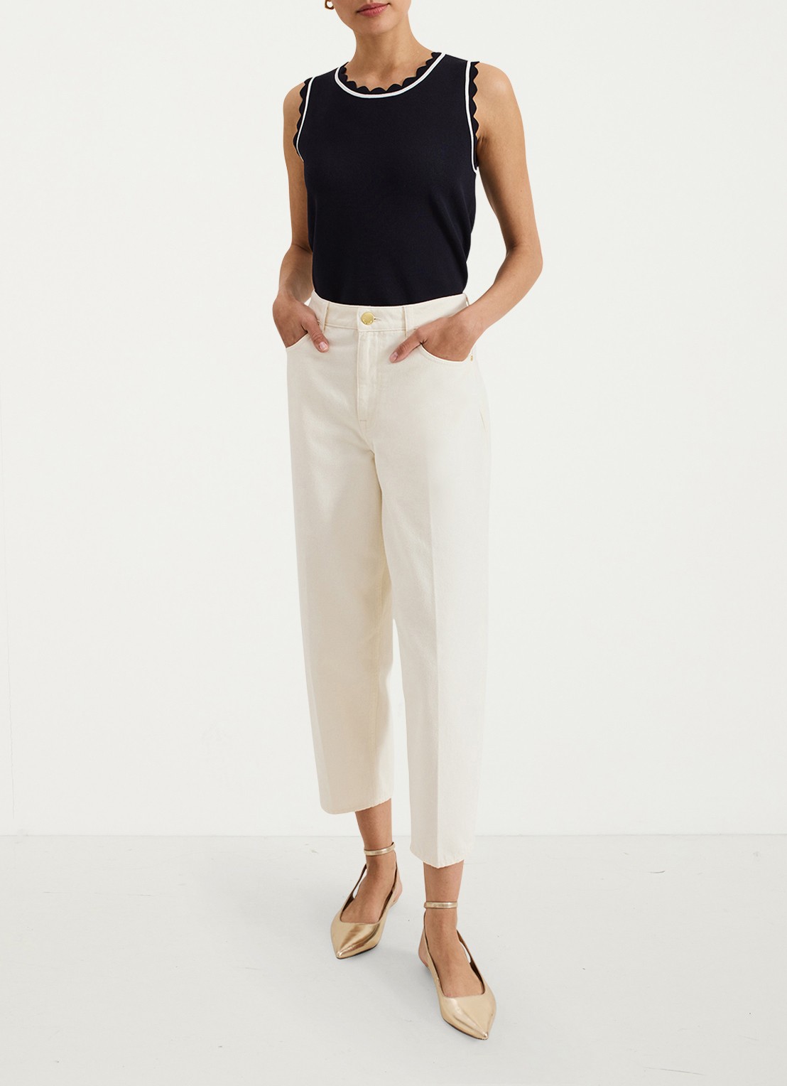 Phase Eight Sophia Barell high waist tapered jeans - voorkant 2 gebroken wit