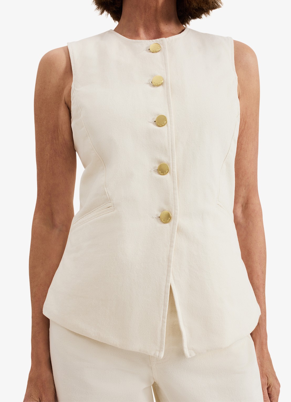 Phase Eight Sophia gilet met paspelzakken - detail 3 ivoor