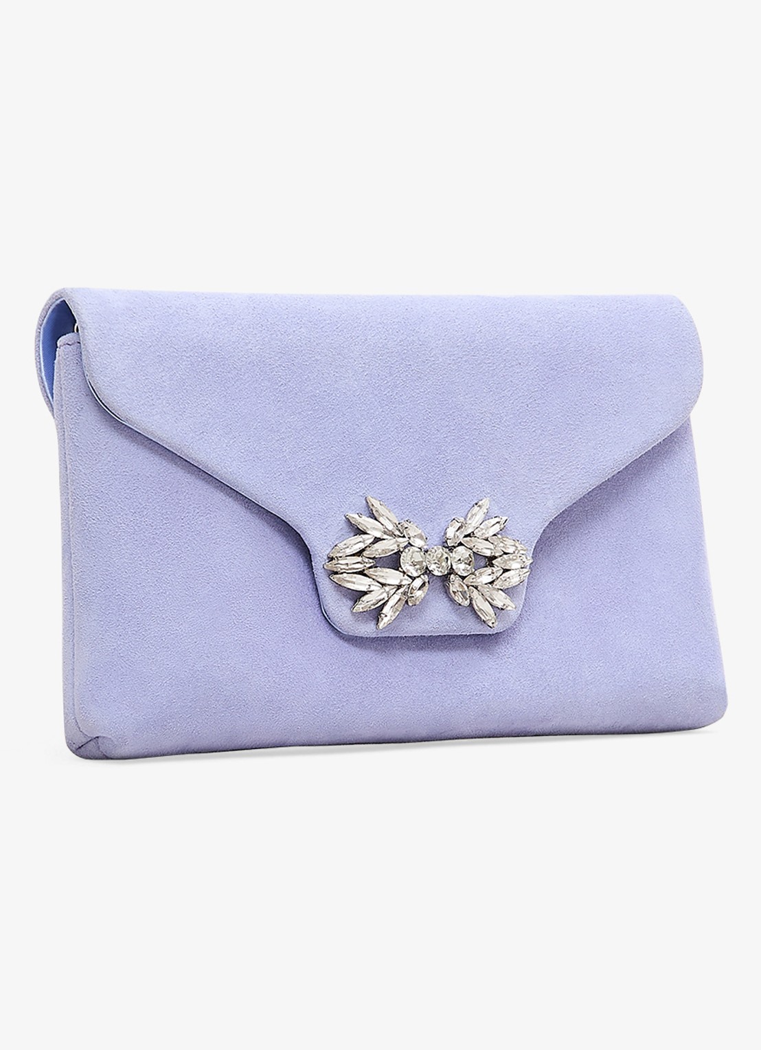 Phase Eight Sparkle clutch van geitensuède met afneembare schouderriem - detail 2 lichtblauw