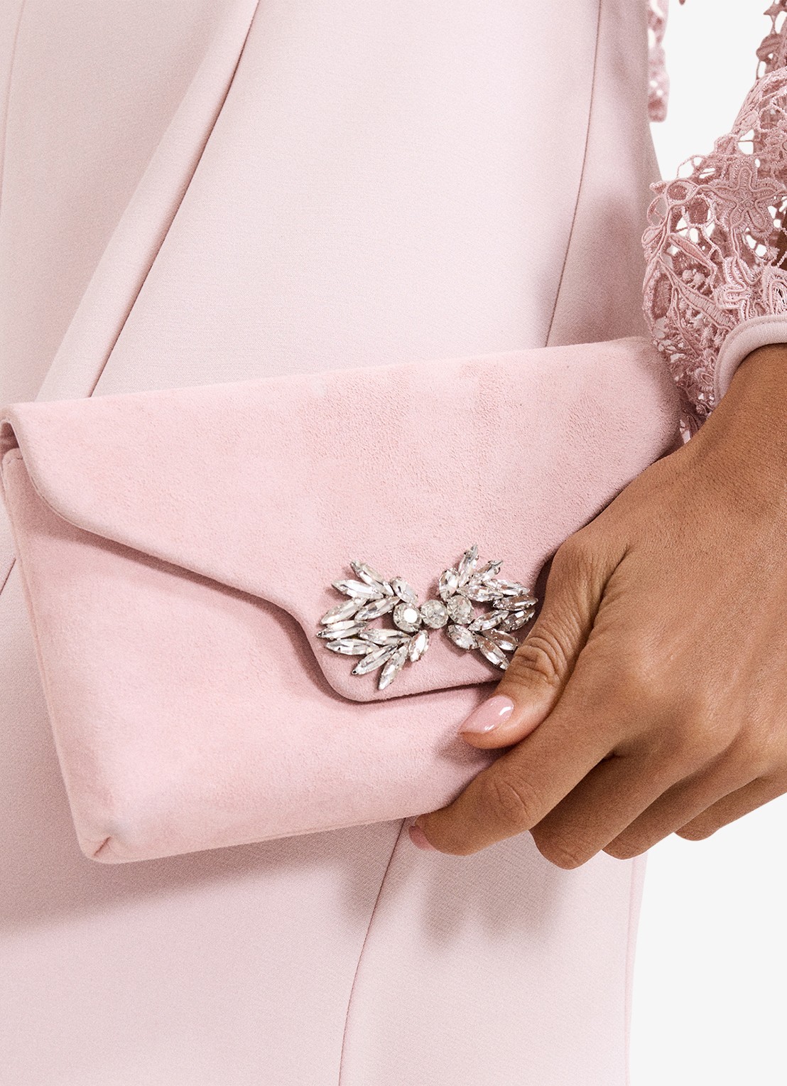 Phase Eight Sparkle clutch van suède met strass - detail 6 oudroze