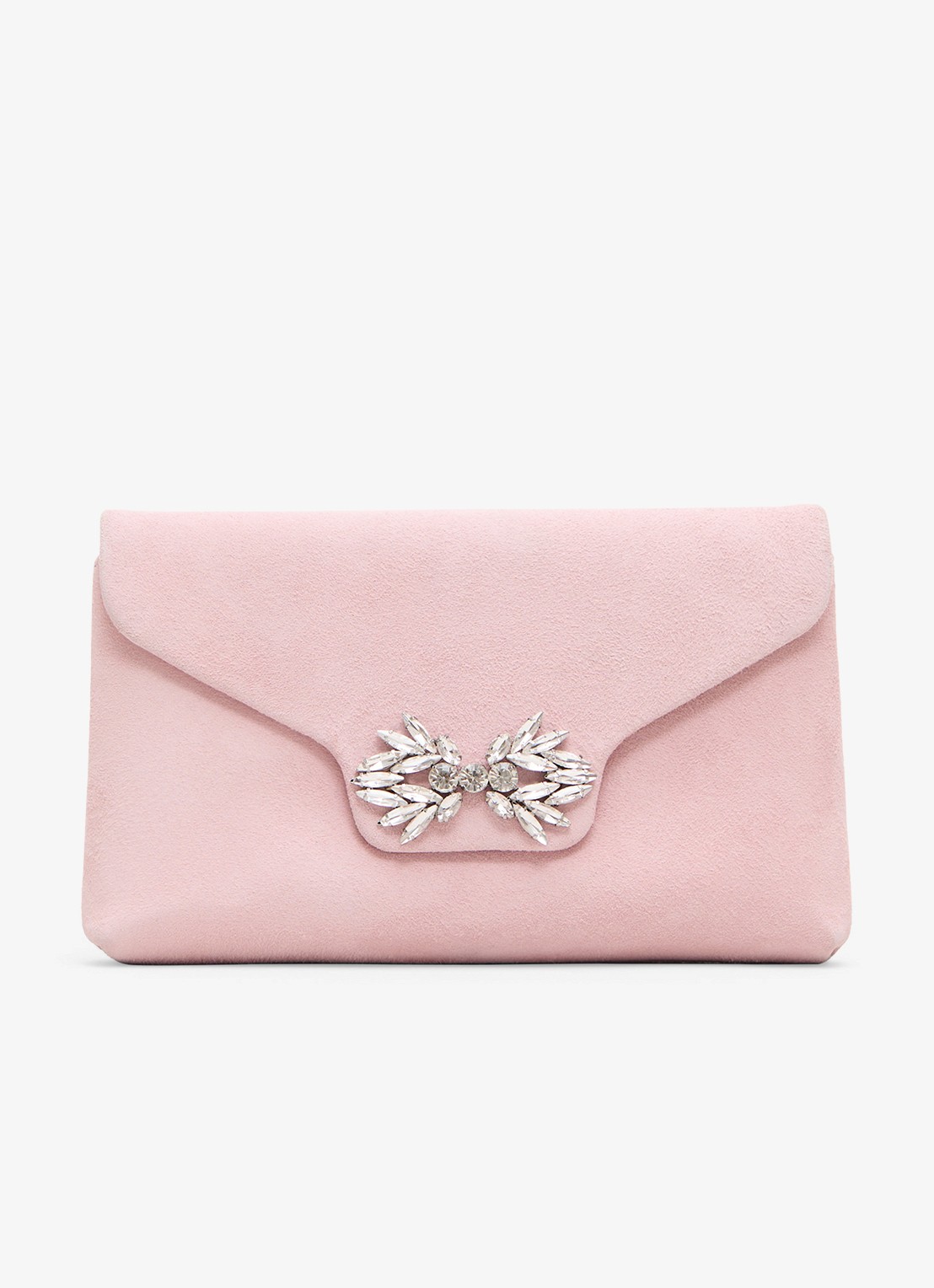 Phase Eight Sparkle clutch van suède met strass - voorkant 2 oudroze